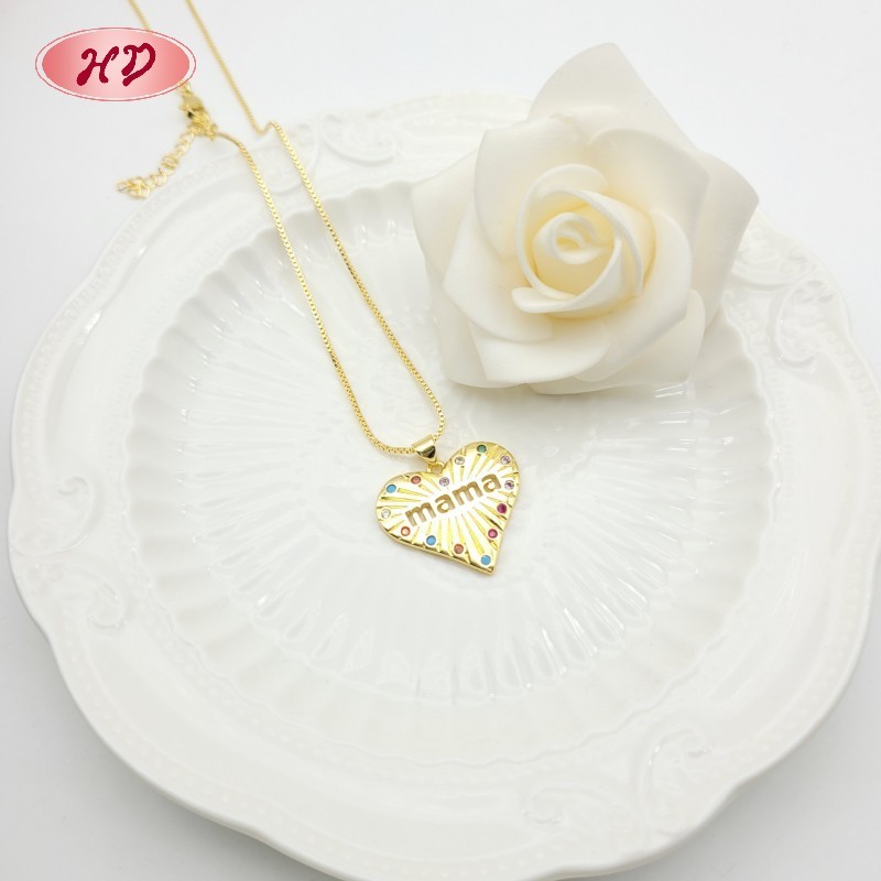 Delicate 18K Gold Plated Mama Necklace with CZ Heart Pendant | Copper Base Wholesale for Anniversary & Birthday Gifts