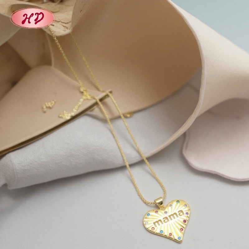 Delicate 18K Gold Plated Mama Necklace with CZ Heart Pendant | Copper Base Wholesale for Anniversary & Birthday Gifts