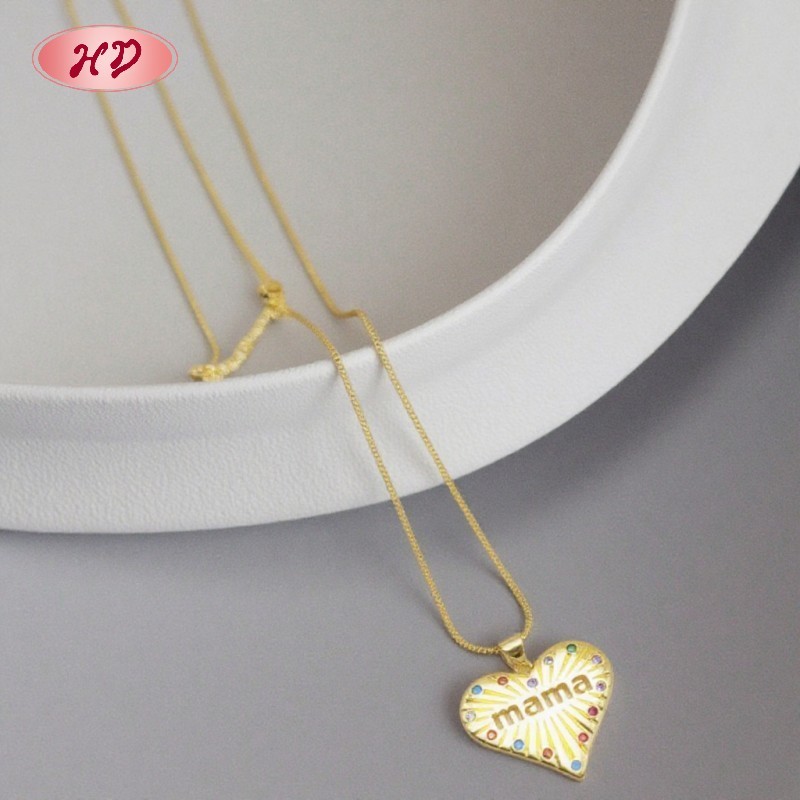 Delicate 18K Gold Plated Mama Necklace with CZ Heart Pendant | Copper Base Wholesale for Anniversary & Birthday Gifts