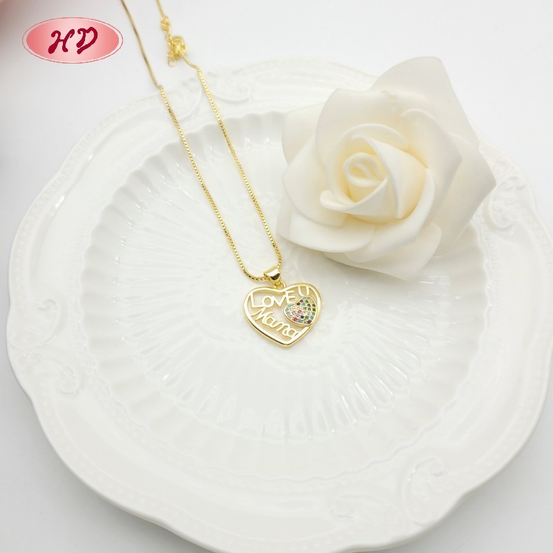 Delicate 18K Gold Plated Mama Necklace with CZ Heart Pendant | Copper Base Wholesale for Anniversary & Birthday Gifts