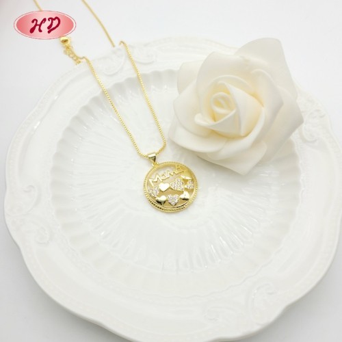 Delicate 18K Gold Plated Mama Necklace with CZ Heart Pendant | Copper Base Wholesale for Anniversary & Birthday Gifts