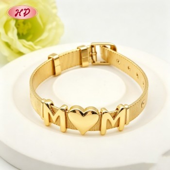 Delicate 18K Gold Plated Mom Heart Bracelet | Wholesale Jewelry for Anniversary & Birthday Gifts | Mother's Day Gifts
