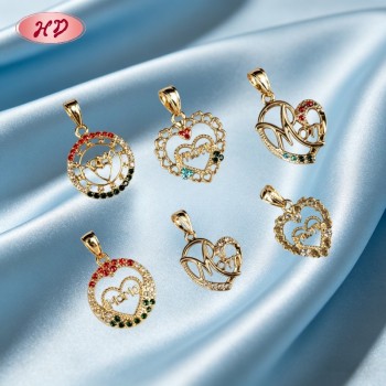 18K Gold Plated Mom Heart Pendant Charms | Cubic Zirconia and Copper Jewelry for Women | Mother's Day Jewelry Gifts