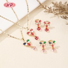 Collar y pendientes florales chapados en oro de 18 quilates | Conjunto de joyas de aleación de cobre con circonitas