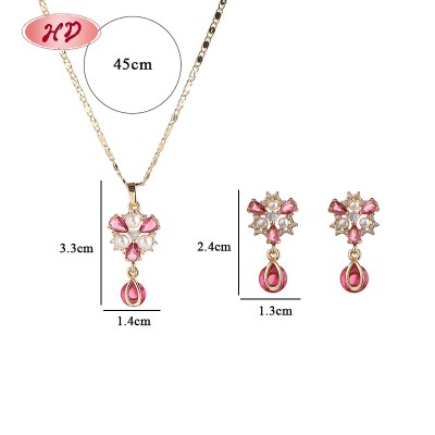 18K Gold Plated Floral Necklace Earring | Copper Alloy Zircon Pearl Jewelry Set | Hendgian Jewelry Bulk Supply for Women