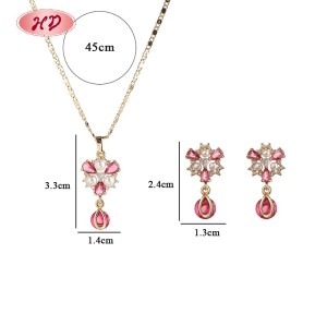 18K Gold Plated Floral Necklace Earring | Copper Alloy Zircon Pearl Jewelry Set | Hendgian Jewelry Bulk Supply for Women