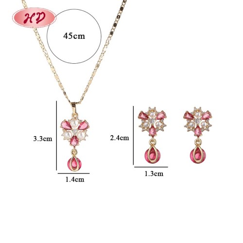 18K Gold Plated Floral Necklace Earring | Copper Alloy Zircon Pearl Jewelry Set | Hendgian Jewelry Bulk Supply for Women