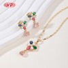Collar y pendientes florales chapados en oro de 18 quilates | Conjunto de joyas de aleación de cobre con circonitas
