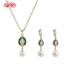 Vintage Romantic Enamel Teardrop Pearl Cubic Zircon Jewelry Set | 18K Gold Plated Earring Necklace | Wedding Occasions
