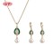 Vintage Romantic Enamel Teardrop Pearl Cubic Zircon Jewelry Set | 18K Gold Plated Earring Necklace | Wedding Occasions