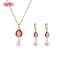 Vintage Romantic Enamel Teardrop Pearl Cubic Zircon Jewelry Set | 18K Gold Plated Earring Necklace | Wedding Occasions