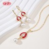 Conjunto de joyas románticas de perlas en forma de lágrima | Pendientes y collar de oro de 18 quilates para fiestas
