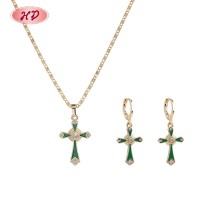 Classic Elegant Enamel Cross Multicolor Zircon Jewelry Set | 18K Gold Plated Necklace and Earriings | Women's Jewelry