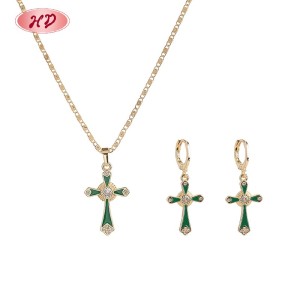 Classic Elegant Enamel Cross Multicolor Zircon Jewelry Set | 18K Gold Plated Necklace and Earriings | Women's Jewelry