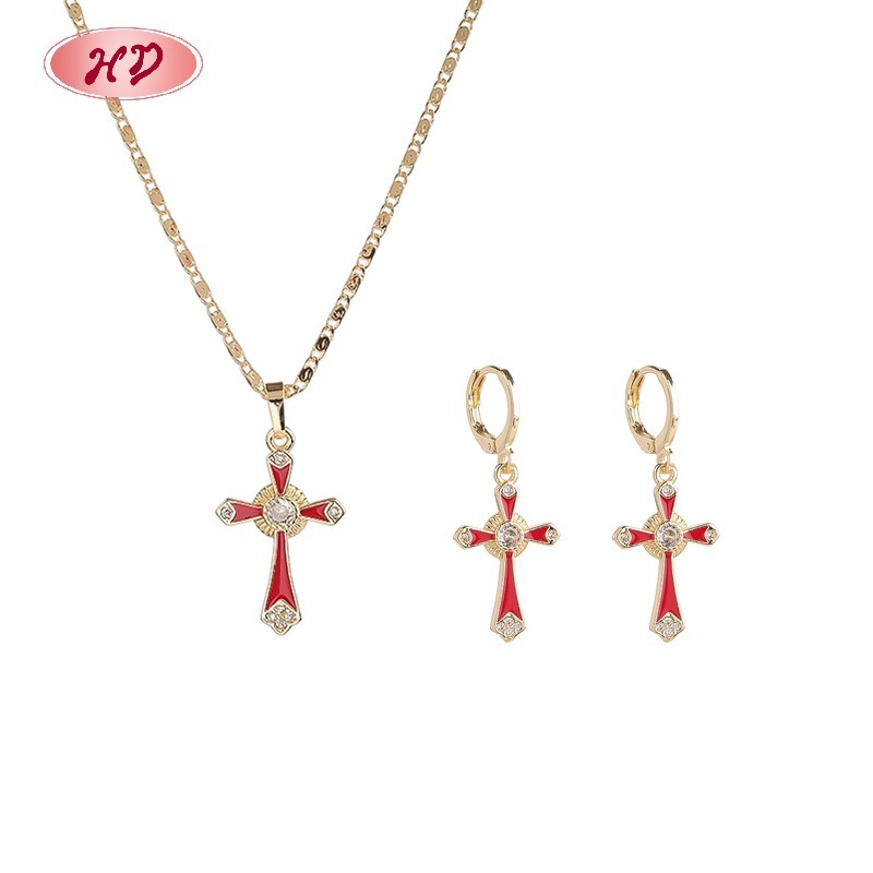 Classic Elegant Enamel Cross Multicolor Zircon Jewelry Set 18K Gold Plated Copper Alloy Large Quantity Supply For Women Office Commute Wear