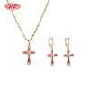 Classic Elegant Enamel Cross Multicolor Zircon Jewelry Set | 18K Gold Plated Necklace and Earriings | Women's Jewelry