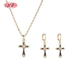 Classic Elegant Enamel Cross Multicolor Zircon Jewelry Set | 18K Gold Plated Necklace and Earriings | Women's Jewelry