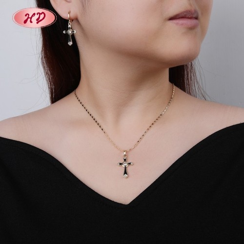 Classic Elegant Enamel Cross Multicolor Zircon Jewelry Set | 18K Gold Plated Necklace and Earriings | Women's Jewelry