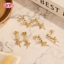 Vintage Twisted Wire Bow Long Cubic Zircon Dangle Earrings | Female Wedding Banquet Occasions | Brass Jewelry for Gifts