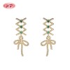 Vintage Twisted Wire Bow Long Cubic Zircon Dangle Earrings | Female Wedding Banquet Occasions | Brass Jewelry for Gifts