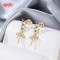 Wholesale 18K Gold Plated Geometric Zigzag Huggie Earrings with Green CZ Stones | Factory Direct Manufacturer