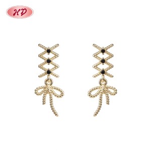 Vintage Twisted Wire Bow Long Cubic Zircon Dangle Earrings | Female Wedding Banquet Occasions | Brass Jewelry for Gifts