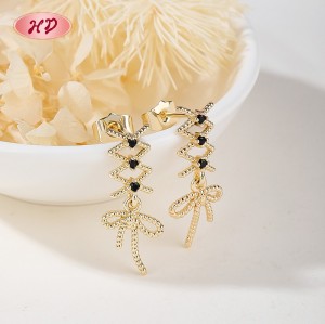Pendientes largos colgantes de alambre trenzado vintage con lazo | Regalos y bodas | Joyería de latón para mujer