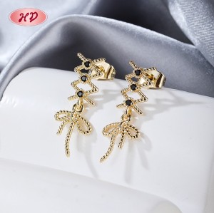 Wholesale 18K Gold Plated Geometric Huggie Earrings Black Accent | Factory Direct Manufacturer