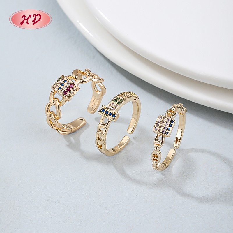Anillo abierto ajustable multicolor con CZ AAA
