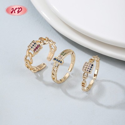 18K Gold Plated Brass Ring | Multi-Color AAA CZ Adjustable Open Ring | Trendy Streetwear & Casual Wear | HD Jewelry Bulk