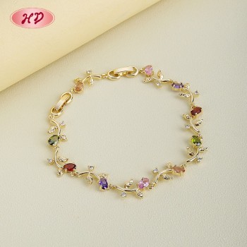 18K Gold Plated Brass Leaf Vine Bracelet | AAA CZ Stone | Colorful Stackable Bangle for Women | Romantic Wedding Jewelry | Adjustable Bracelet