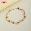 Pulsera de latón chapada en oro de 18 quilates con diseño de hojas y enredaderas | Piedra de circonita cúbica AAA | Brazalete apilable colorido para mujer | Joyería romántica para bodas