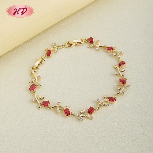 18K Gold Plated Brass Leaf Vine Bracelet | AAA CZ Stone | Colorful Stackable Bangle for Women | Romantic Wedding Jewelry