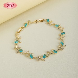 18K Gold Plated Brass Leaf Vine Bracelet | AAA CZ Stone | Colorful Stackable Bangle for Women | Romantic Wedding Jewelry