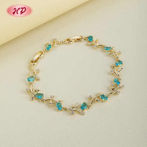 18K Gold Plated Brass Leaf Vine Bracelet | AAA CZ Stone | Colorful Stackable Bangle for Women | Romantic Wedding Jewelry