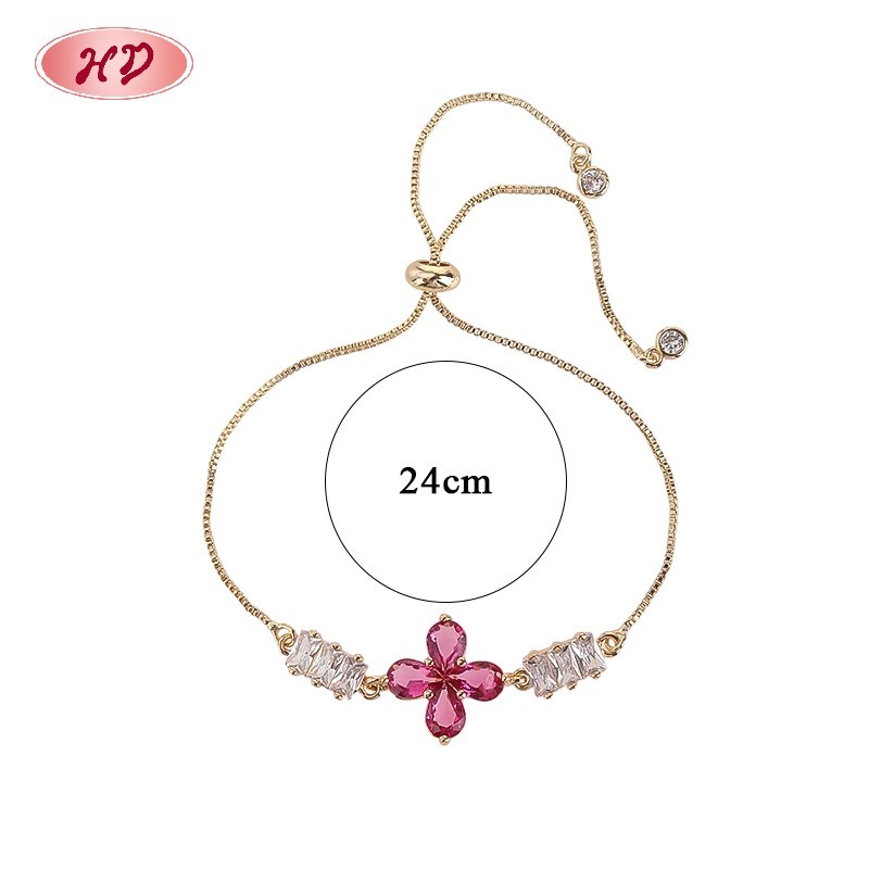 Pulsera floral con circonitas rosas chapada en oro 18k