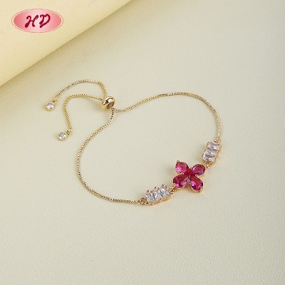 Factory Direct Pink CZ Flower Bracelet | 18K Gold Plated Bracelet Supplier