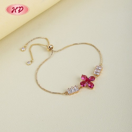 18K Gold Plated Brass Clover Bracelet | AAA CZ Stone | Pink & Clear for Women's Daily Wear | Bridal Party Gift Jewelry
