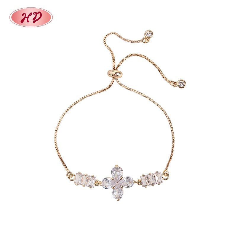 18K Gold Plated Brass Clover Bracelet | AAA CZ Stone | Pink & Clear for Women's Daily Wear