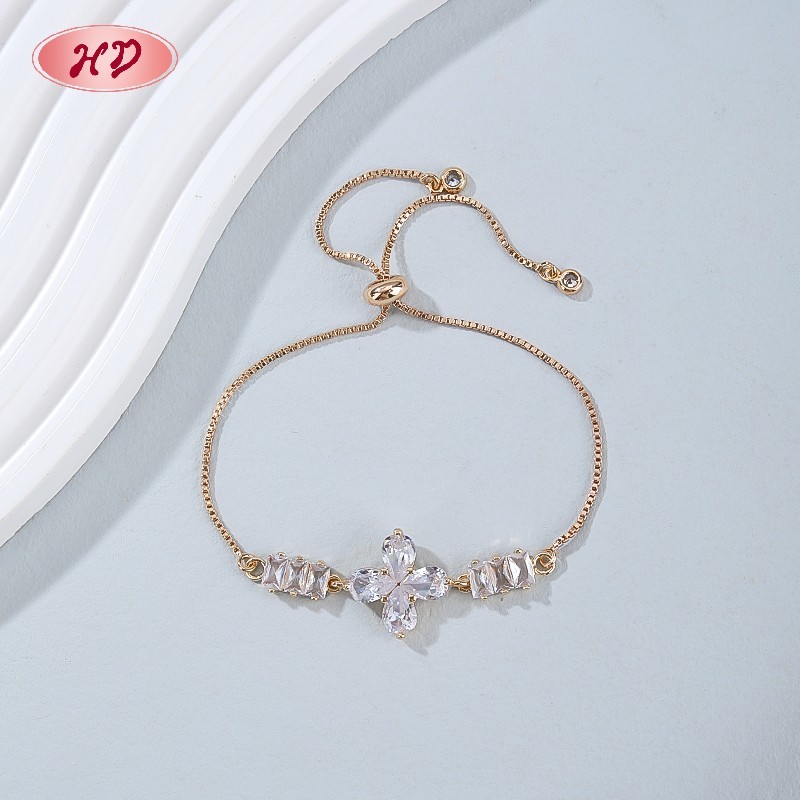 18K Gold Plated Brass Clover Bracelet | AAA CZ Stone | Pink & Clear for Women's Daily Wear