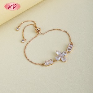 18K Gold Plated Brass Clover Bracelet | AAA CZ Stone | Pink & Clear for Women's Daily Wear | Bridal Party Gift Jewelry