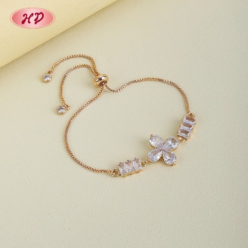 18K Gold Plated Brass Clover Bracelet | AAA CZ Stone | Pink & Clear for Women's Daily Wear | Bridal Party Gift Jewelry