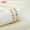 Pulsera de flores de latón chapada en oro de 18 quilates | Piedra de circonita cúbica AAA | Brazalete floral morado y champán para mujer | Regalo para despedida de soltera