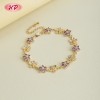 Pulsera de flores de latón chapada en oro de 18 quilates | Piedra de circonita cúbica AAA | Brazalete floral morado y champán para mujer | Regalo para despedida de soltera