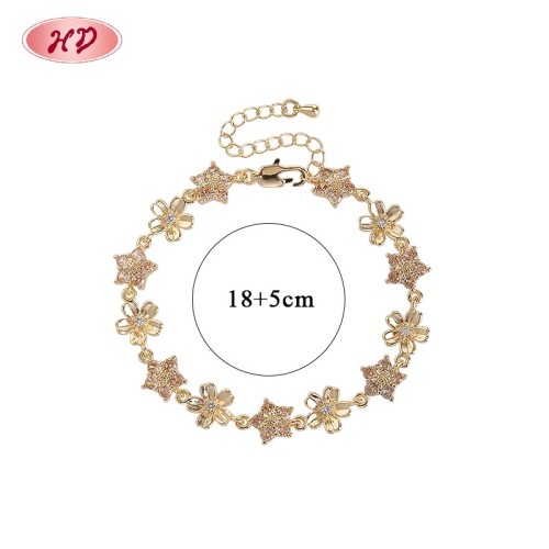 18K Gold Plated Brass Flower Bracelet | AAA CZ Stone | Purple & Champagne Floral Bangle for Women | Bridal Gift Party