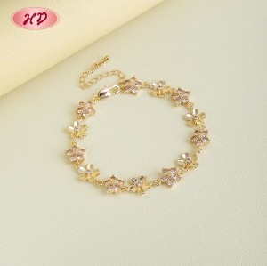 18K Gold Plated Brass Flower Bracelet | AAA CZ Stone | Purple & Champagne Floral Bangle for Women | Bridal Gift Party