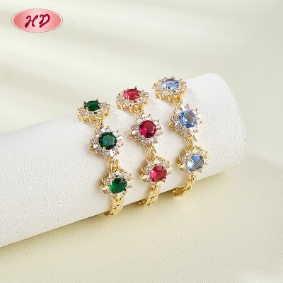 18K Gold Plated Brass Sunflower Bracelet | AAA CZ Stone | Fashion Jewelry for Women | Party Bracelet Wholesale by HD