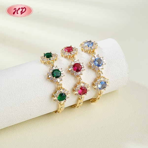 18K Gold Plated Brass Sunflower Bracelet | AAA CZ Stone | Fashion Jewelry for Women | Party Bracelet Wholesale by HD