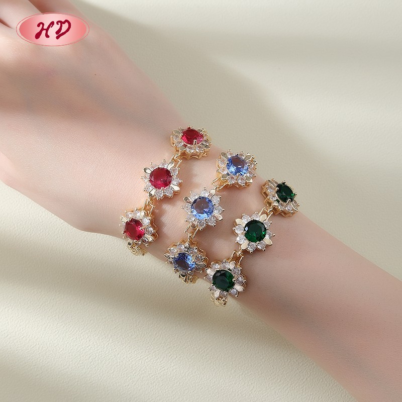 18K Gold Plated Brass Sunflower Bracelet | AAA CZ Stone | Fashion Jewelry for Women | Party Bracelet Wholesale by HD