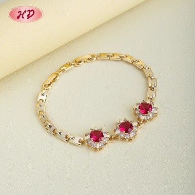 Romantic Red CZ Sunburst Bracelet for Women | 18K Gold Plated Brass Wholesale